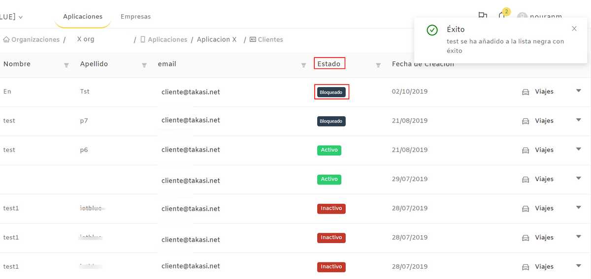 Takasi clientes block message