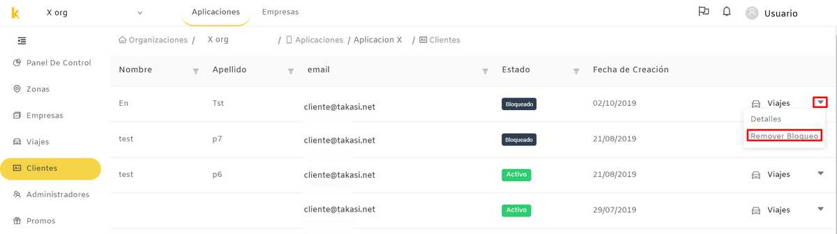 Takasi clientes unblock